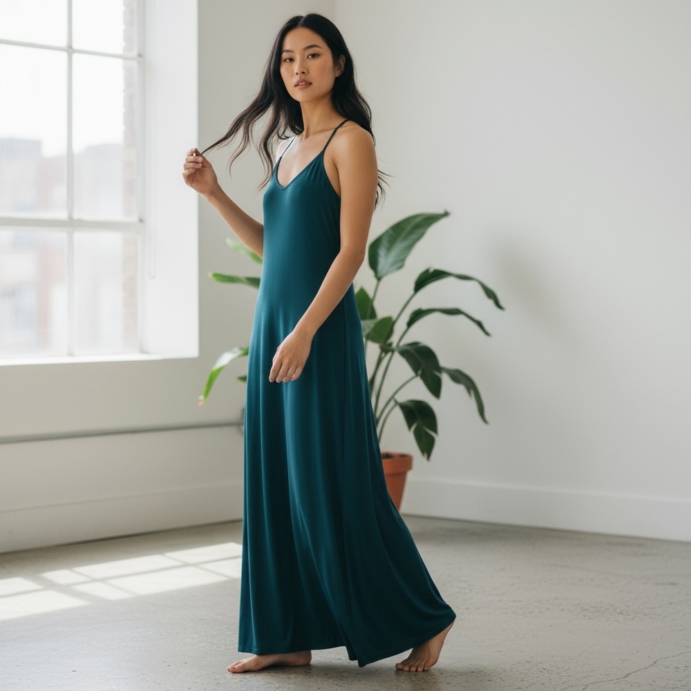Vintage Petra Fashion Teal Green Maxi Slip Dress Double Back Strap M / USA